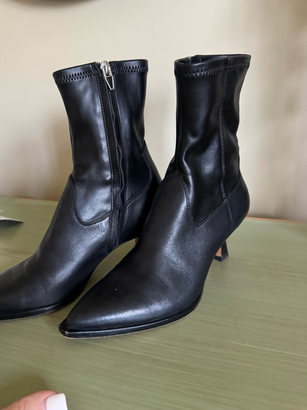 Dolce Vita Angel Black Leather Pointed-Toe Ankle Boots with Side Zip